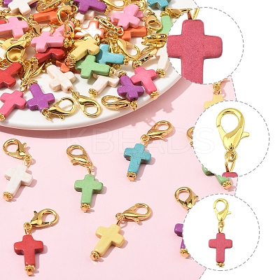80Pcs Synthetic Turquoise Cross Pendant Decorations HJEW-FS00038-1