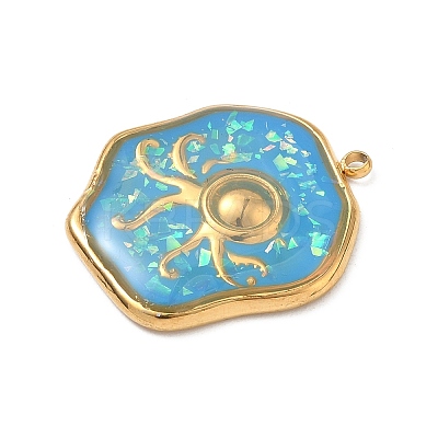304 Stainless Steel Epoxy Resin with Natural Shell and Sequins Inside Pendants STAS-L026-17G-L03-1