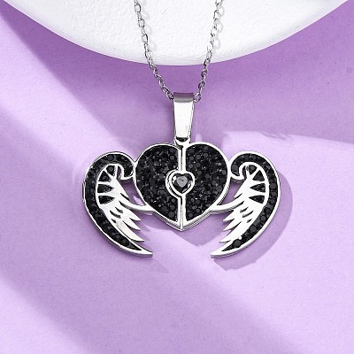 304 Stainless Steel Polymer Clay Jet Rhinestones Openable Pendant Necklaces for Women NJEW-Z065-09P-1