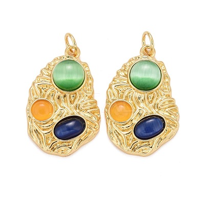 Rack Plating Cat Eye Pendants KK-I689-11G-1