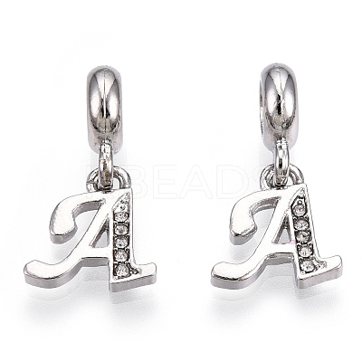 Platinum Rack Plating Alloy Rhinestone European Dangle Charms PALLOY-T048-36P-A-1