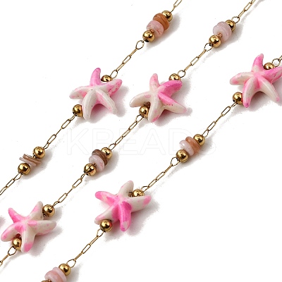 Handmade 304 Stainless Steel Synthetic Turquoise Starfish Link Chains CHS-L032-13G-07-1