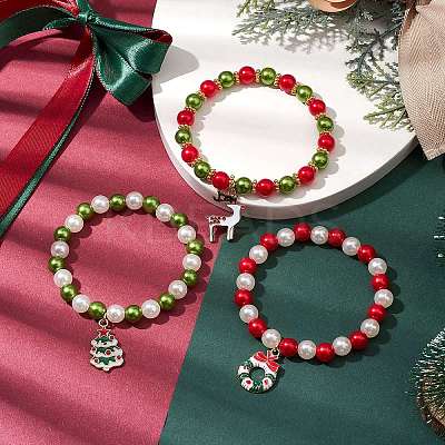 ABS Plastic Imitation Pearl  Stretch Bracelets BJEW-JB10941-1