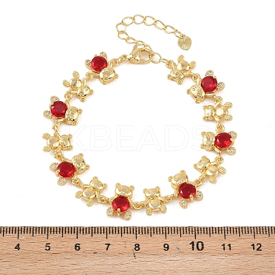 Bear Brass Micro Pave Cubic Zirconia Link Chain Bracelets for Women BJEW-K248-05G-06-1