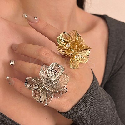 Alloy Rhinestone Cuff Rings for Women RJEW-Z047-04P-1