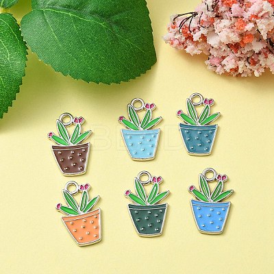 6Pcs 6 Colors Alloy Enamel Pendants ENAM-YW0002-53-1