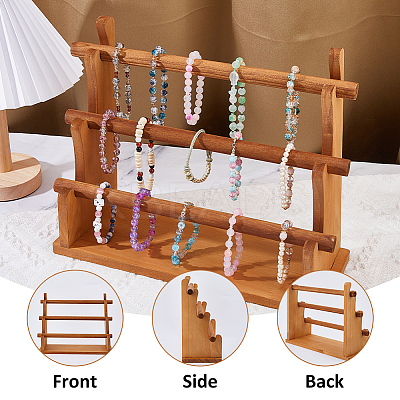 3-Tier Wooden Bracelet Organizer Display Riser Stands ODIS-WH0030-277A-1