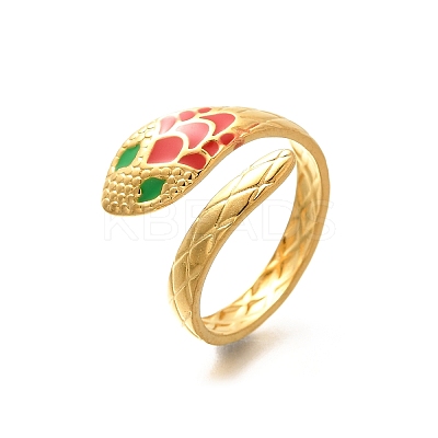 201 Stainless Steel Enamel Snake Open Cuff Ring for Women LS-RJEW-A053-05G-01-1