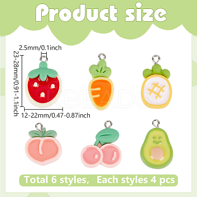 24Pcs 6 Styles Opaque Resin Pendants RESI-ME0001-03-1