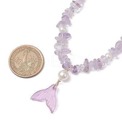 Natural Ametrine Chip & Imitaton Round Pearl Beaded Adjustable Necklaces NJEW-JN05227-04-1