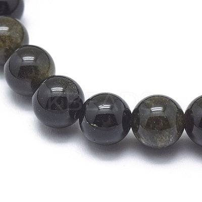 Natural Golden Sheen Obsidian Bead Stretch Bracelets X-BJEW-K212-B-020-1