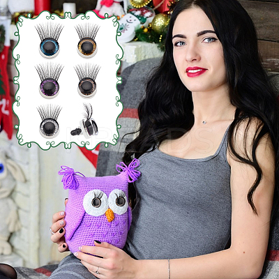 20Pcs 5 Colors Glitter Plastic Doll Craft Eyes with Eyelashes AJEW-PH0011-77-1