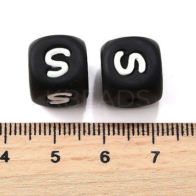 20Pcs Black Cube Letter Silicone Beads 12x12x12mm Square Dice Alphabet Beads with 2mm Hole Spacer Loose Letter Beads for Bracelet Necklace Jewelry Making JX433S-1
