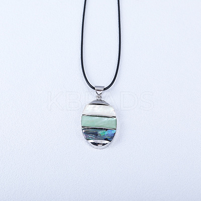Oval Alloy Pave Natural Mixed Shell Pendant Necklaces FS-WGA0329-01-1