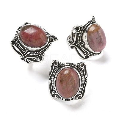Natural Rhodonite Adjustable Rings RJEW-I108-02AS-13-1