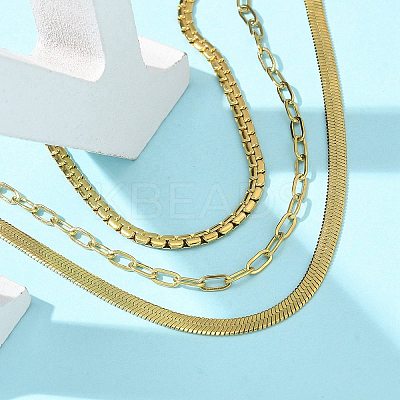 304 Stainless Steel Herringbone & Cable & Half Round Link Chain Bracelets BJEW-U019-04G-03-1
