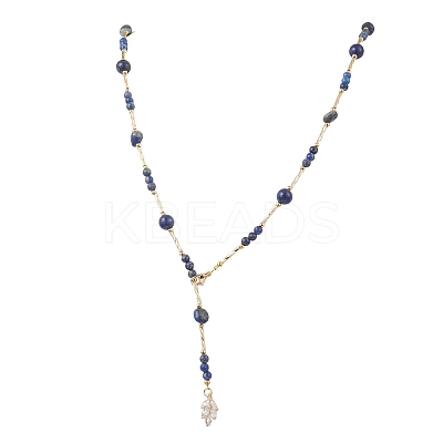 Natural Lapis Lazuli Round and Nuggets Lariat Necklaces NJEW-JN05727-1