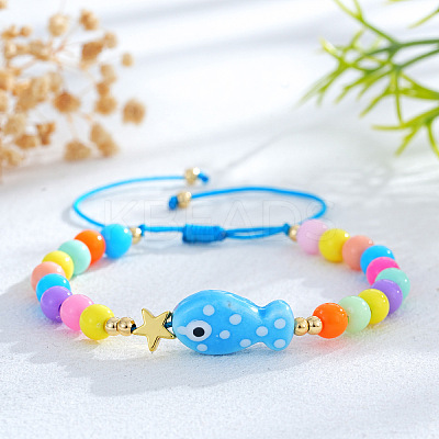Ocean Style Fish Porcelain Bead Braided Bracelets LS-YA5775-1
