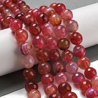 Faceted Natural Dragon Veins Agate Beads Strands G-F447-12mm-P08-1