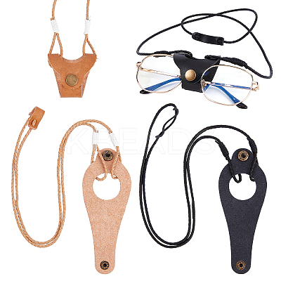 2Pcs 2 Colors Leather Eyeglasses Strap with Clip Holder and Brass Buckle AJEW-GF0005-54-1