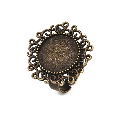 Vintage Adjustable Iron Flower Finger Ring Components Alloy Cabochon Bezel Settings PALLOY-O036-01AB-NF-1