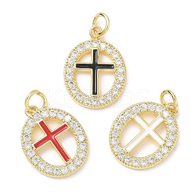 Brass Micro Pave Clear Cubic Zirconia & Enamel Pendants KK-L253-12G-1