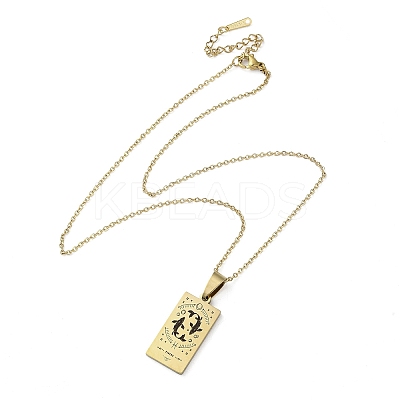 304 Stainless Steel Black Enamel Rectangle with Constellation Pendant Necklaces LS-NJEW-I128-01H-1