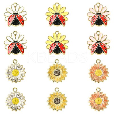 30Pcs 6 Styles Rack Plating Alloy Enamel Pendants ENAM-CJ0006-25-1