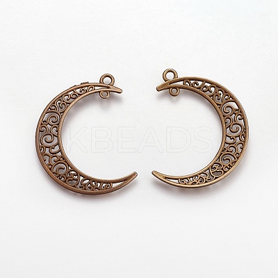 Tibetan Style Alloy Hollow Moon  2-Loop Link Pendants LS-TIBEP-5312-AB-FF-1