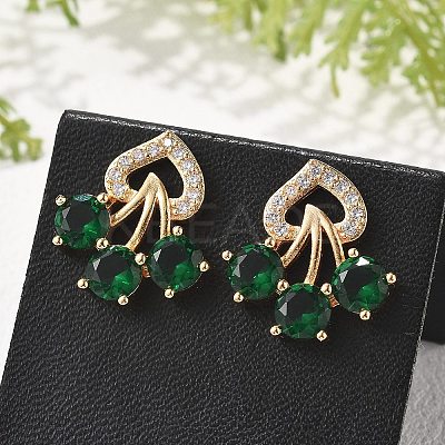 Flower Brass Micro Pave Clear Cubic Zirconia Stud Earrings for Women EJEW-G428-18G-01-1