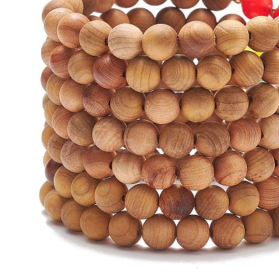 7Pcs 7 Style Natural Wood & Mixed Gemstone Round Beaded Stretch Bracelets Set BJEW-JB08813-1