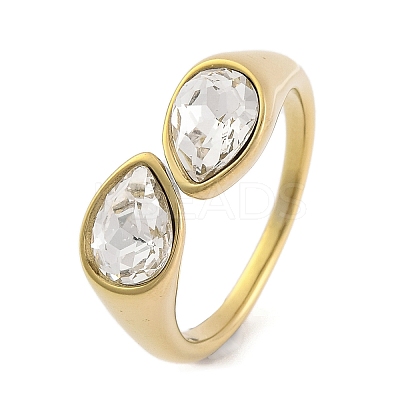 Ion Plating(IP) 304 Stainless Steel Rhinestone Teardrop Cuff Open for Women RJEW-N046-04K-G-1