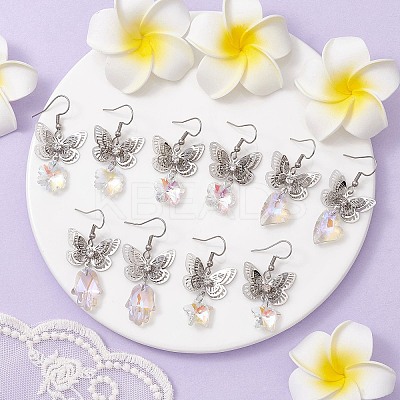 Filigree 3D Butterfly Platinum Brass Dangle Earrings EJEW-JE05676-1