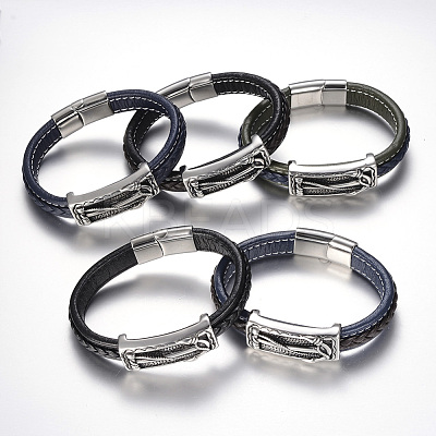 Men's Braided Leather Cord Bracelets BJEW-H559-06-1