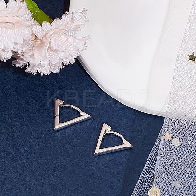 1 Pair Triangle Rhodium Plated 925 Sterling Silver Hoop Earrings EJEW-BBC0001-31-1