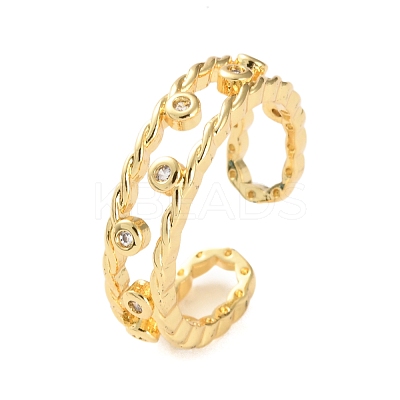 Rack Plating Brass Micro Pave Cubic Zirconia Open Cuff Rings for Women RJEW-U026-03G-01-1