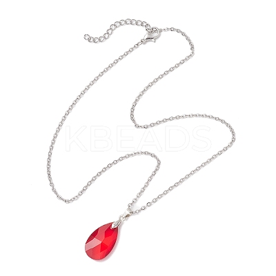 Glass Faceted Teardrop Pendant 304 Stainless Steel Cable Pendant Necklaces for Women NJEW-JN05297-1
