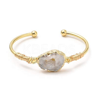Dyed Natural Agate Irregular Druzy Nugget Open Cuff Bangle BJEW-C028-01G-1