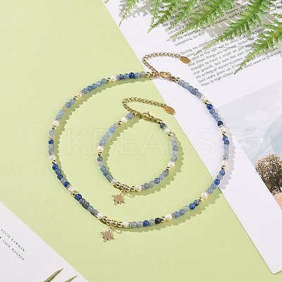 Brass Star Charm Bracelet & Necklace SJEW-JS01268-1