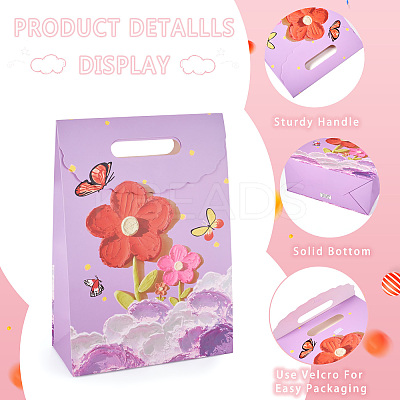 6Pcs 2 Styles Flower Printed Rectangle Paper Gift Bags with Hole Handles ABAG-TA0001-54-1