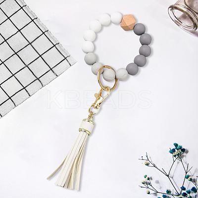 1Pcs Silicone Round Beaded Keychain Wristlet AJEW-CL0001-11A-1