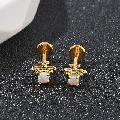 304 Stainless Steel Synthetic Opal Stud Earrings EJEW-B143-01G-02-1