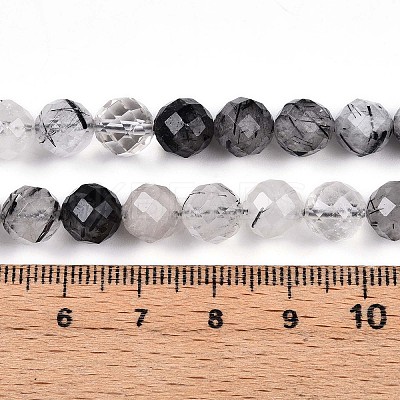 Natural Tourmalinated Quartz Beads Strands G-S345-8mm-30-1