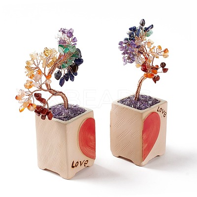 7 Chakra Natural Gemstone Chips and Ceram Pedestal Display Decorations DJEW-G027-16RG-1