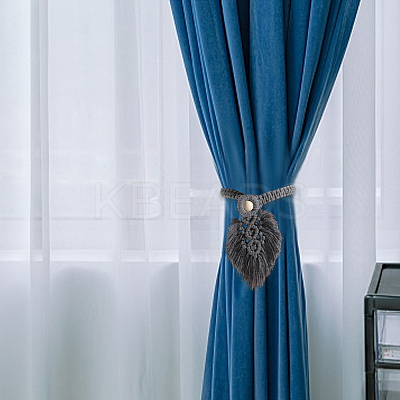 2Pcs Handmade Macrame Leaf Curtain Tiebacks AJEW-CN0003-65C-1