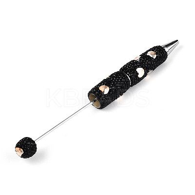 Heart Resin & Polymer Clay Pave Rhinestone Ball-Point Pen AJEW-T013-03E-1