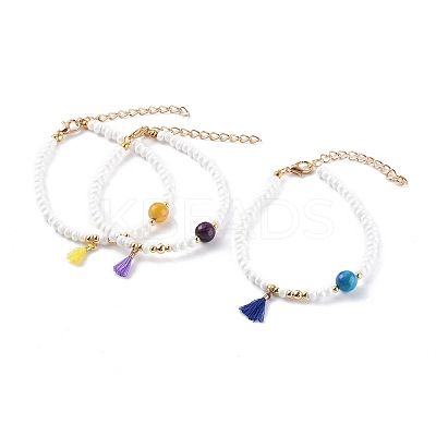 Polycotton Tassel Charm Bracelets BJEW-JB06187-1