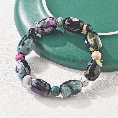 Natural Fire Crackle Agate Bead Stretch Bracelets G-P570-01C-1