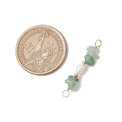 Natural Green Aventurine Chip & Natural Cultured Freshwater Pearl Rice Beaded Connector Charms PALLOY-JF03707-05-1