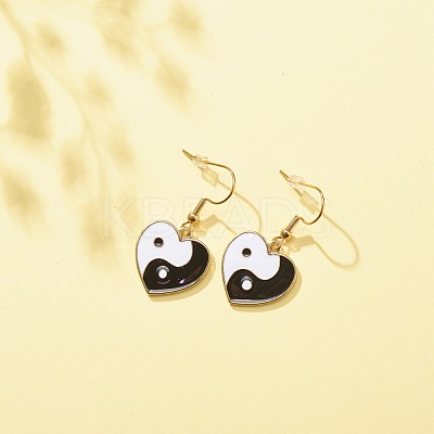 Heart with Tai Ji Alloy Enamel Dangle Earrings EJEW-JE04979-1